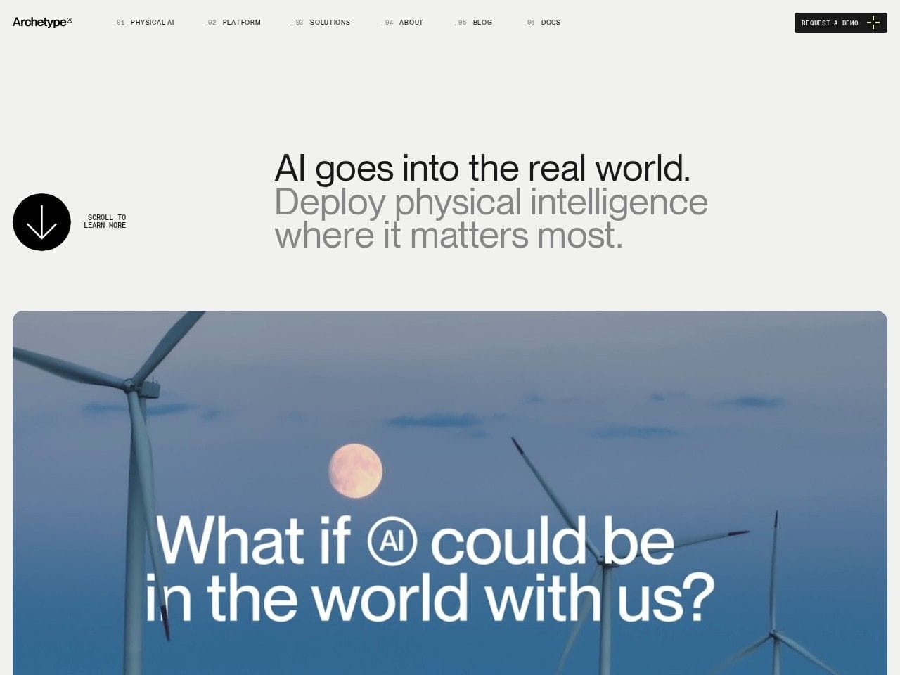 Archetype AI product interface dashboard screenshot homepage view