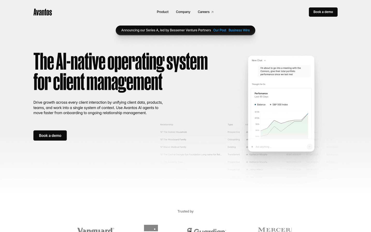 Avantos product interface dashboard screenshot homepage view