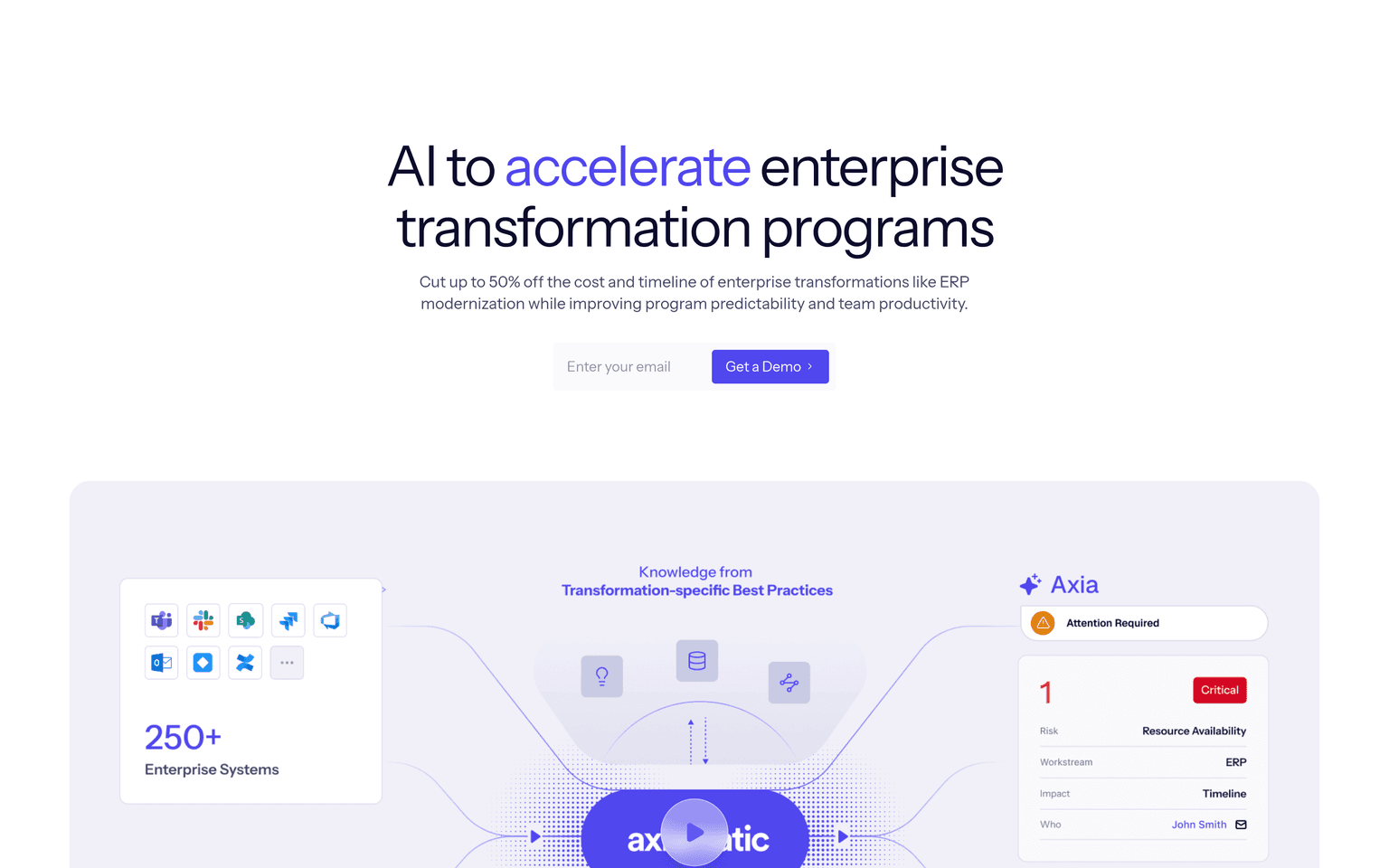 Axiamatic product interface dashboard screenshot homepage view