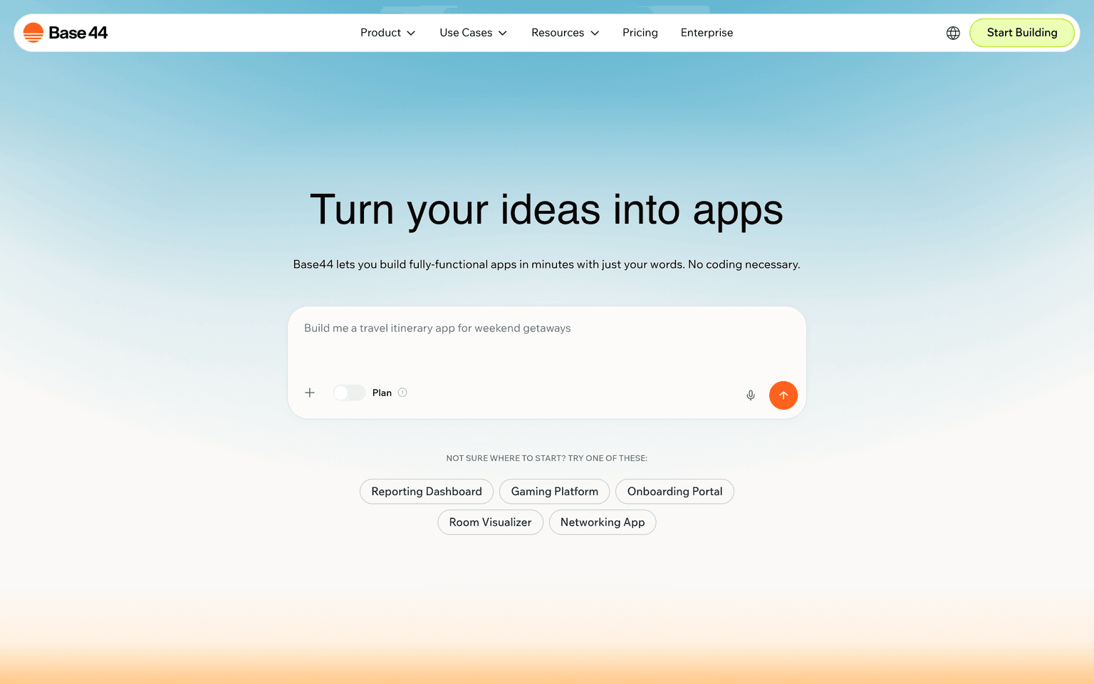 Base44 product interface dashboard screenshot homepage view