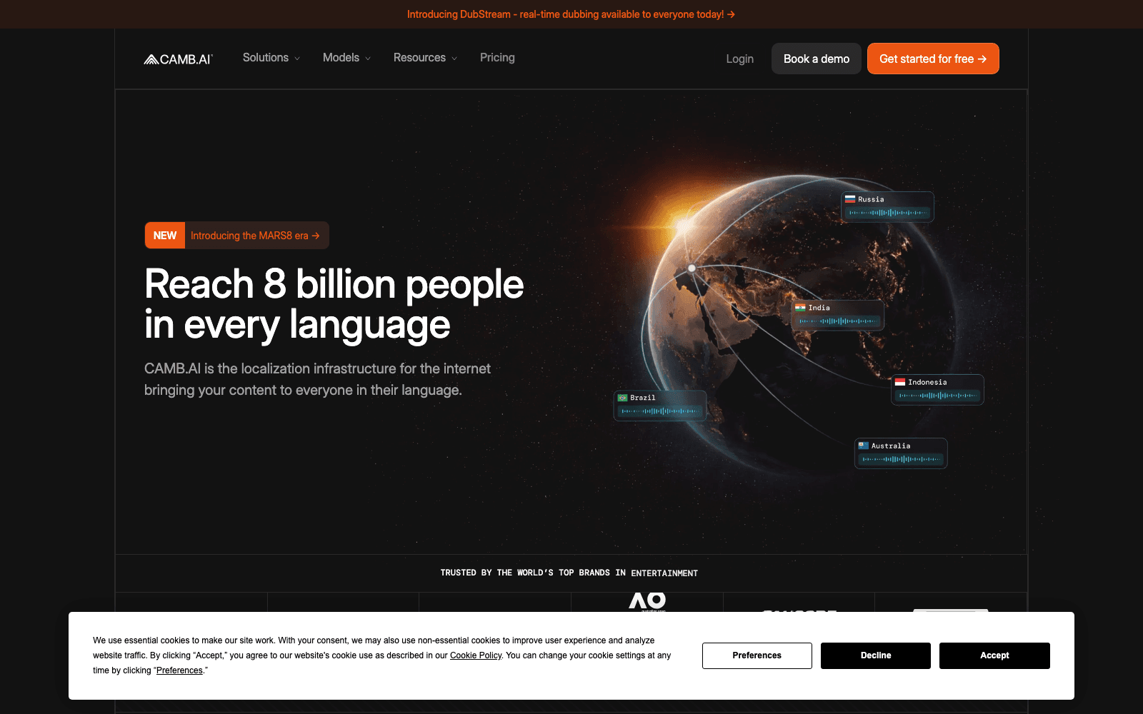 Camb.ai voice ai tool screenshot
