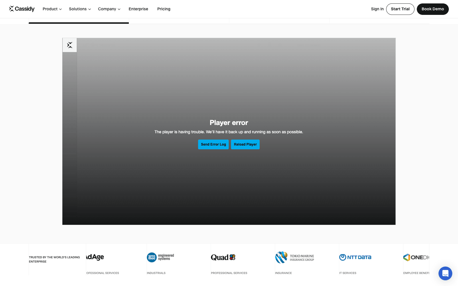 Cassidy AI homepage screenshot showing the product interface and branding