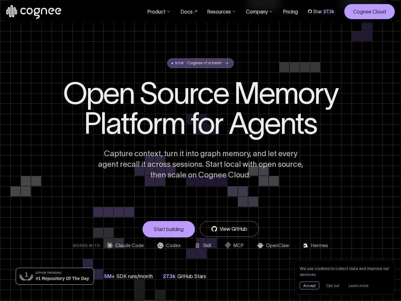Cognee product interface dashboard screenshot homepage view