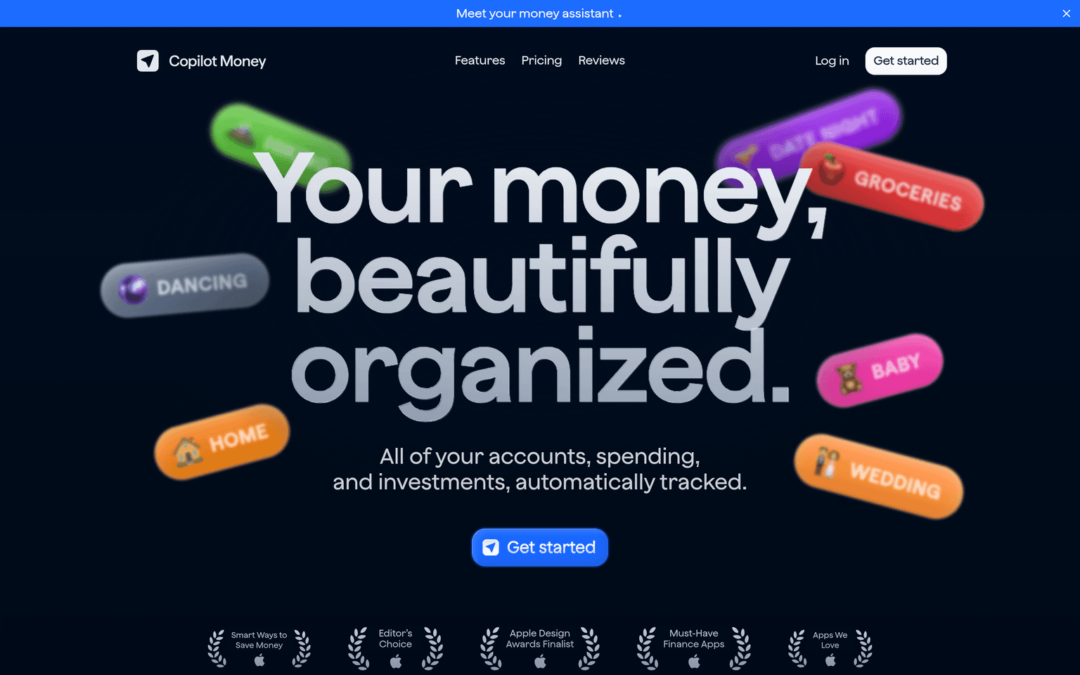 Copilot Money product interface dashboard screenshot homepage view