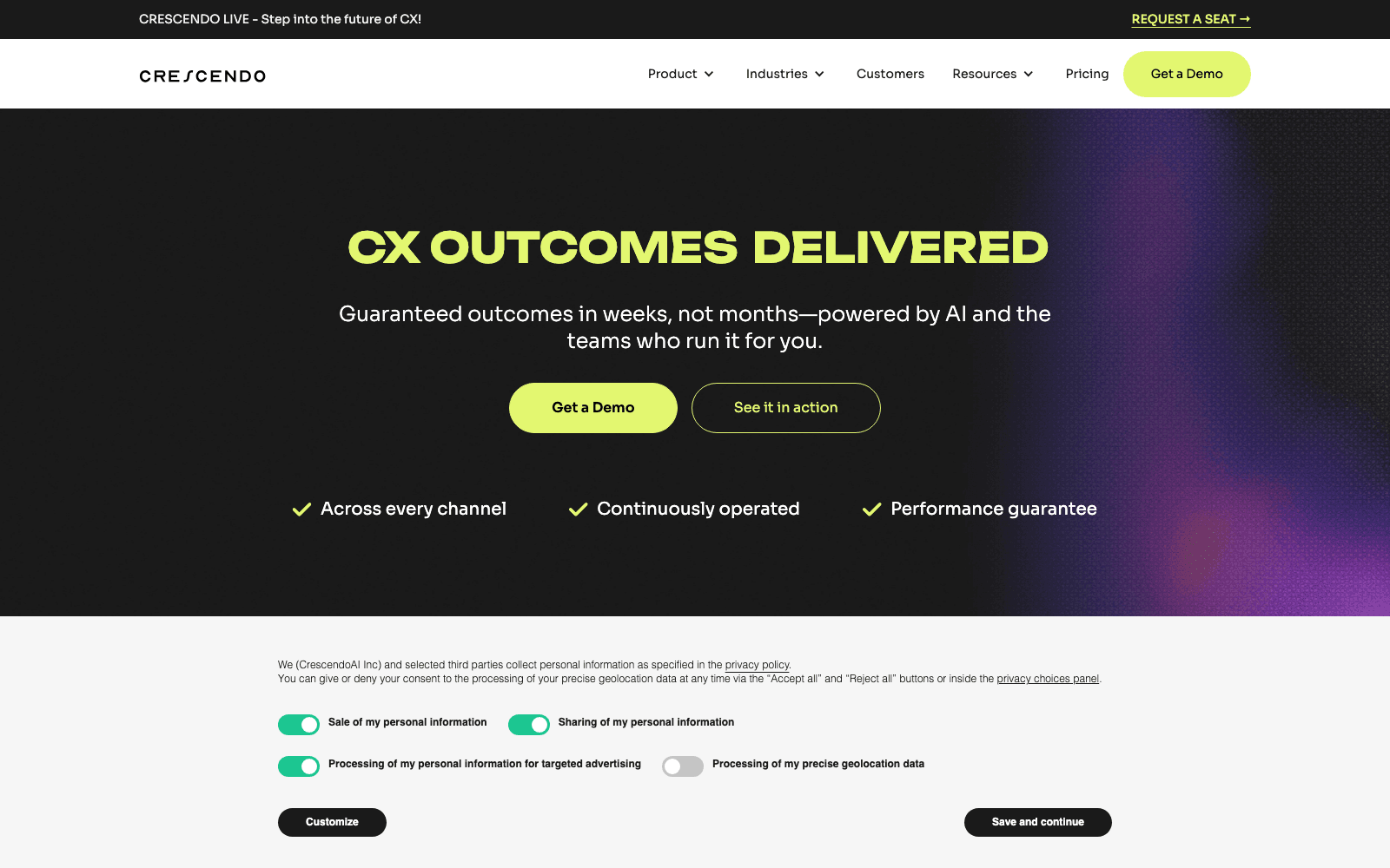 Crescendo customer support tool screenshot
