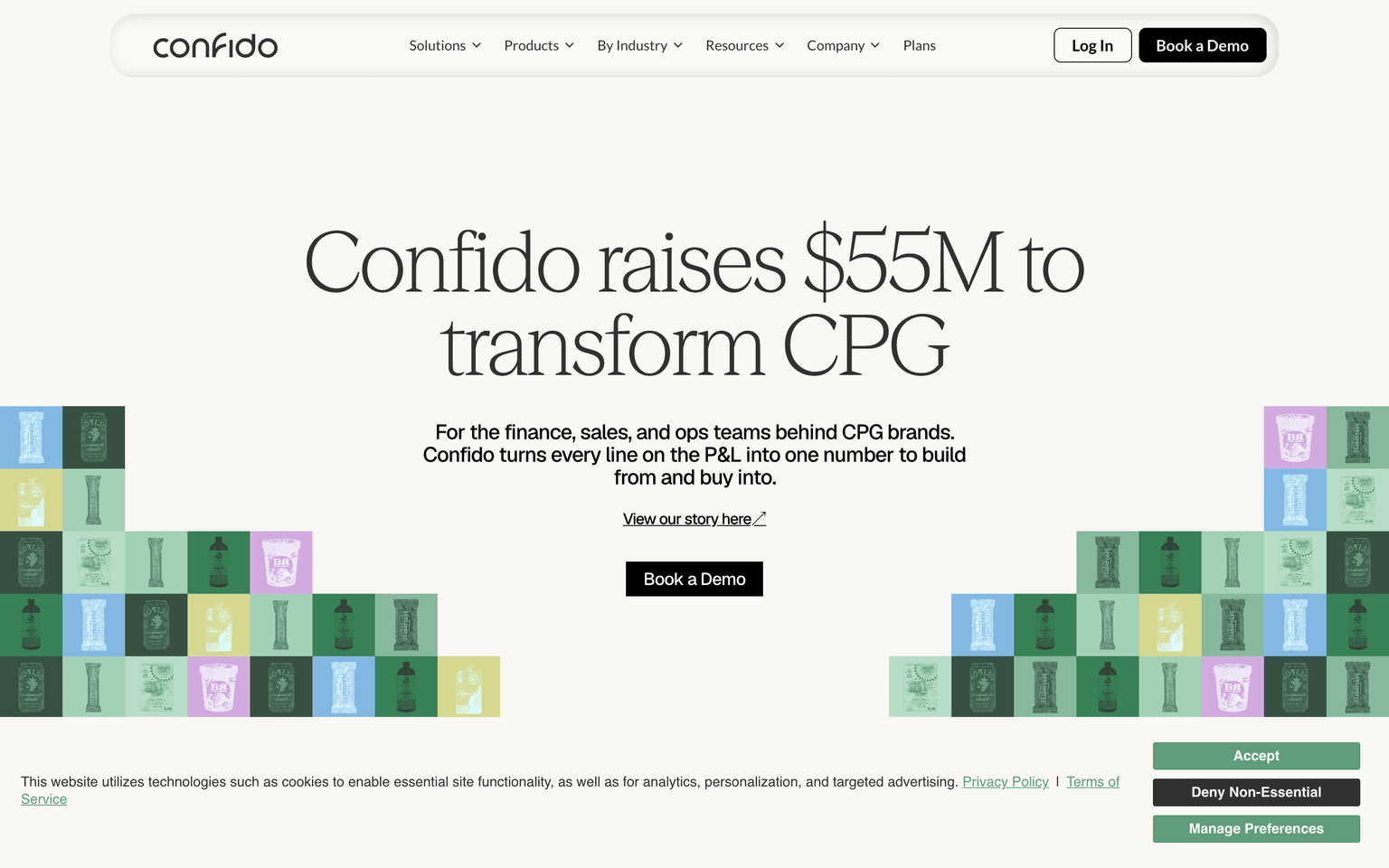 Confido homepage showing its AI platform for consumer brand finance and operations