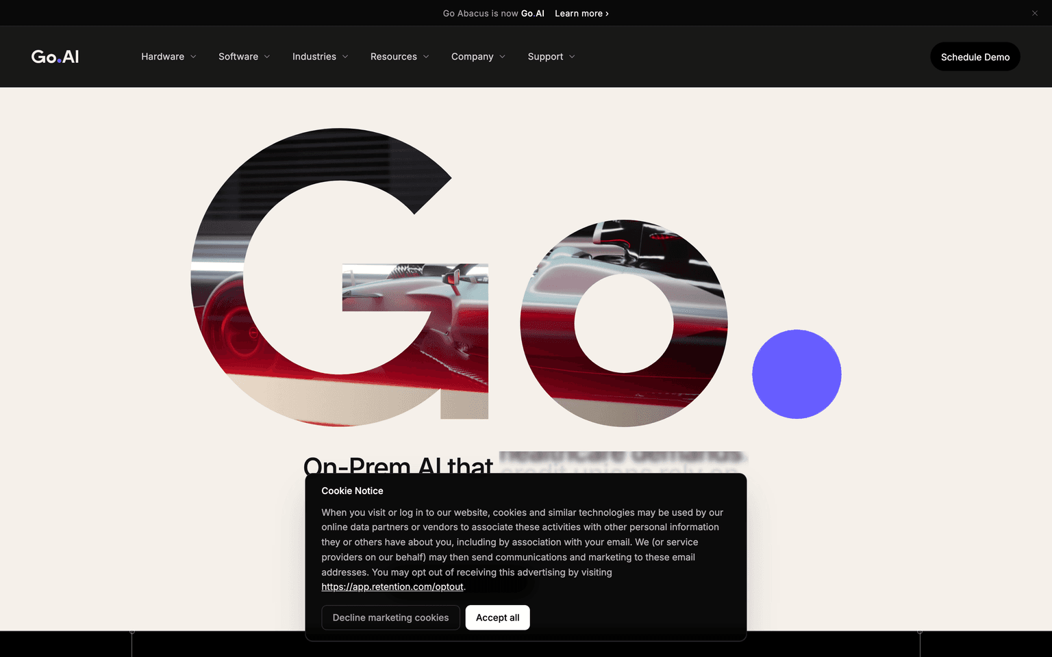 Go.AI homepage showing on premise AI deployment for banks and regulated industries