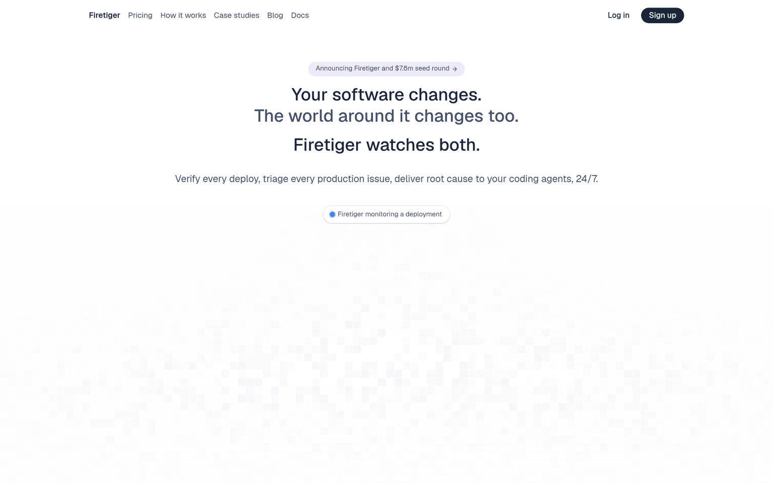 Firetiger product interface dashboard screenshot homepage view
