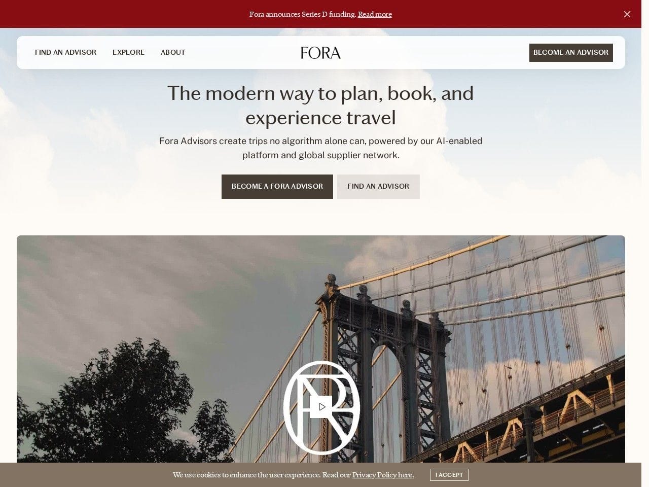 Fora Travel product interface dashboard screenshot homepage view