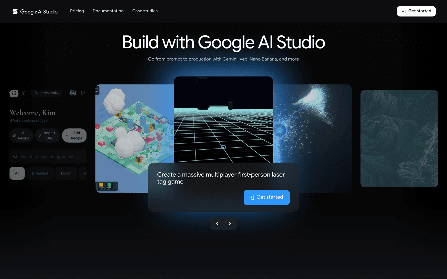 Google AI Studio product interface dashboard screenshot homepage view