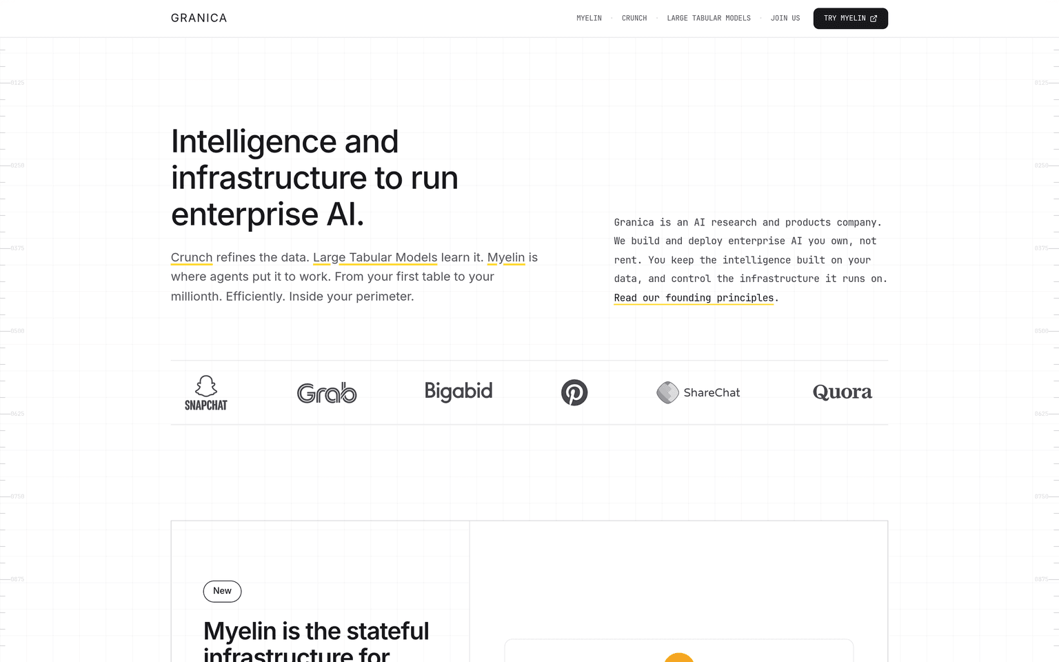 Granica product interface dashboard screenshot homepage view