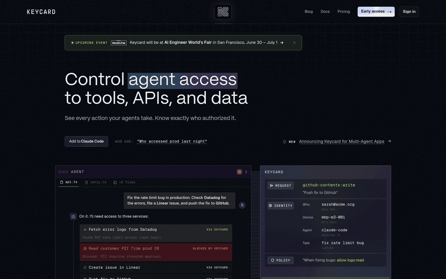 Keycard product interface dashboard screenshot homepage view
