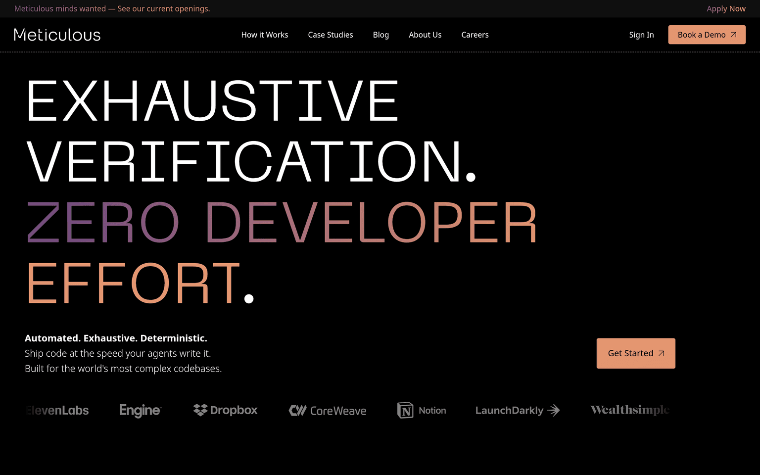Meticulous product interface dashboard screenshot homepage view