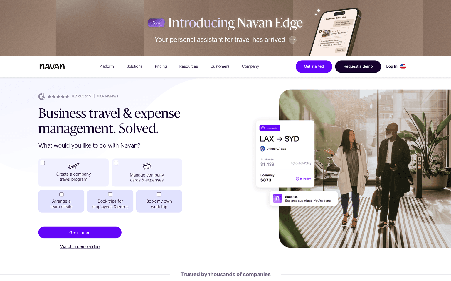 Navan product interface dashboard screenshot homepage view