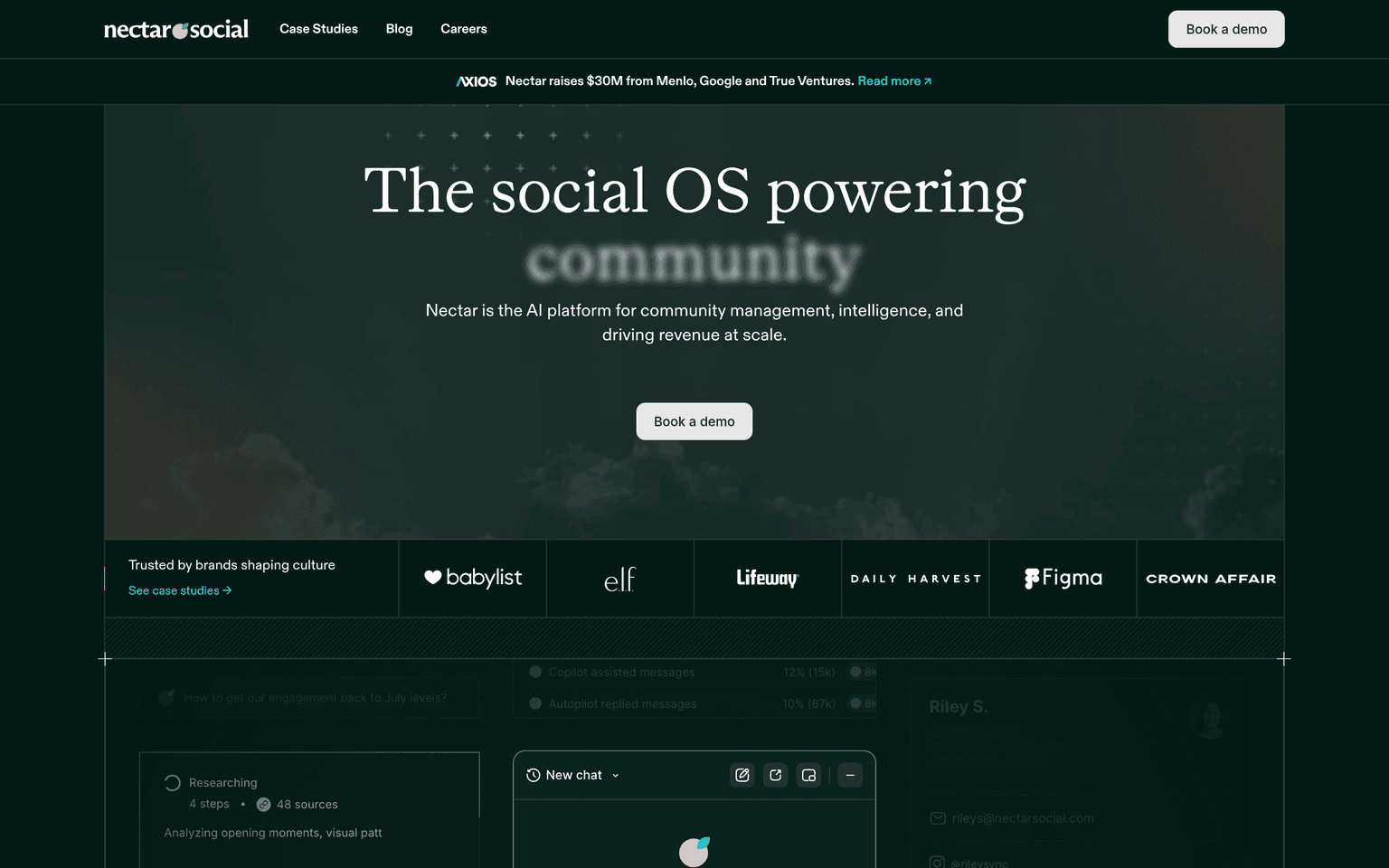 Nectar Social product interface dashboard screenshot homepage view