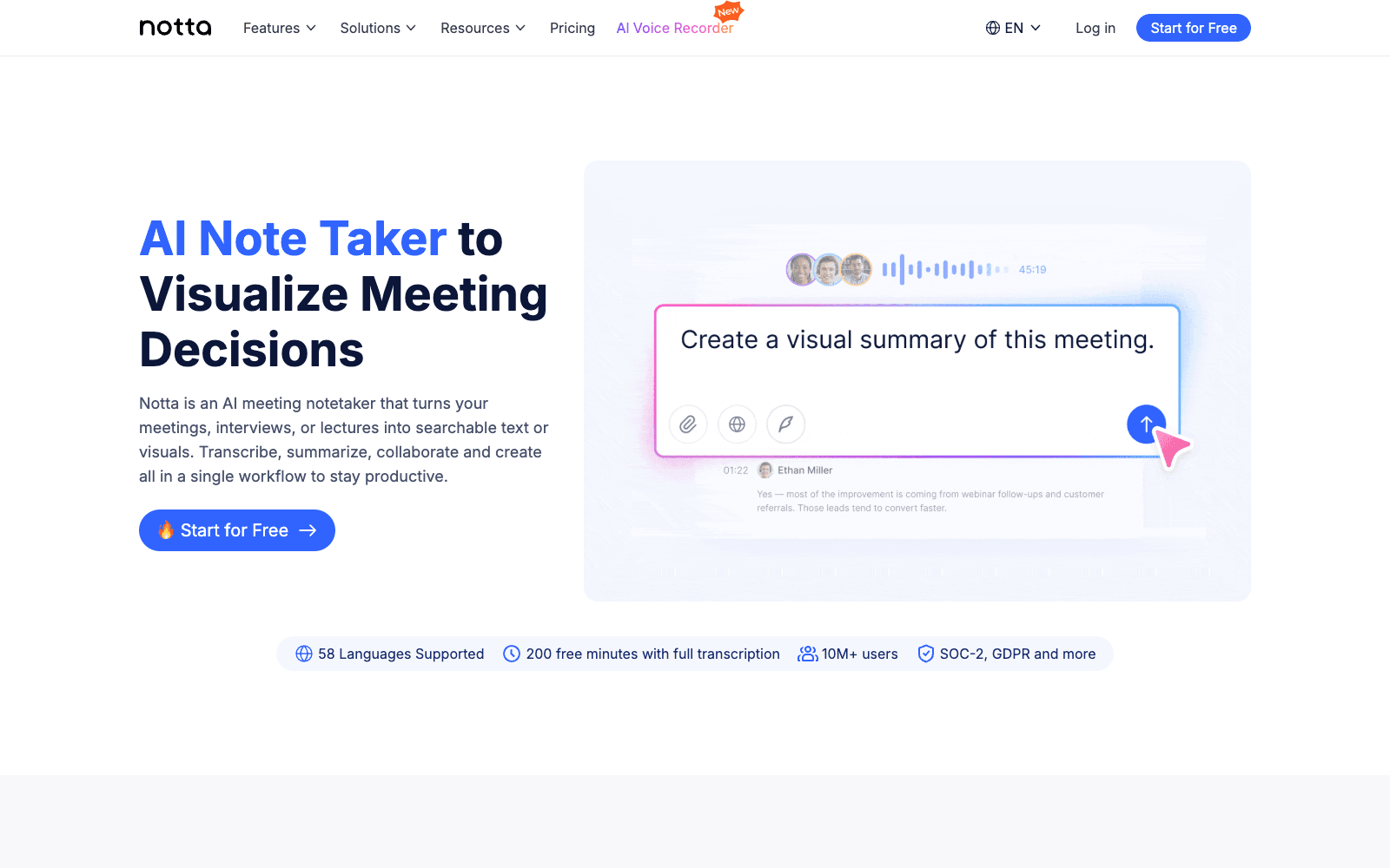 Notta productivity tool screenshot