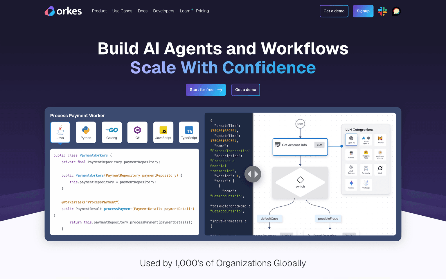 Orkes product interface dashboard screenshot homepage view