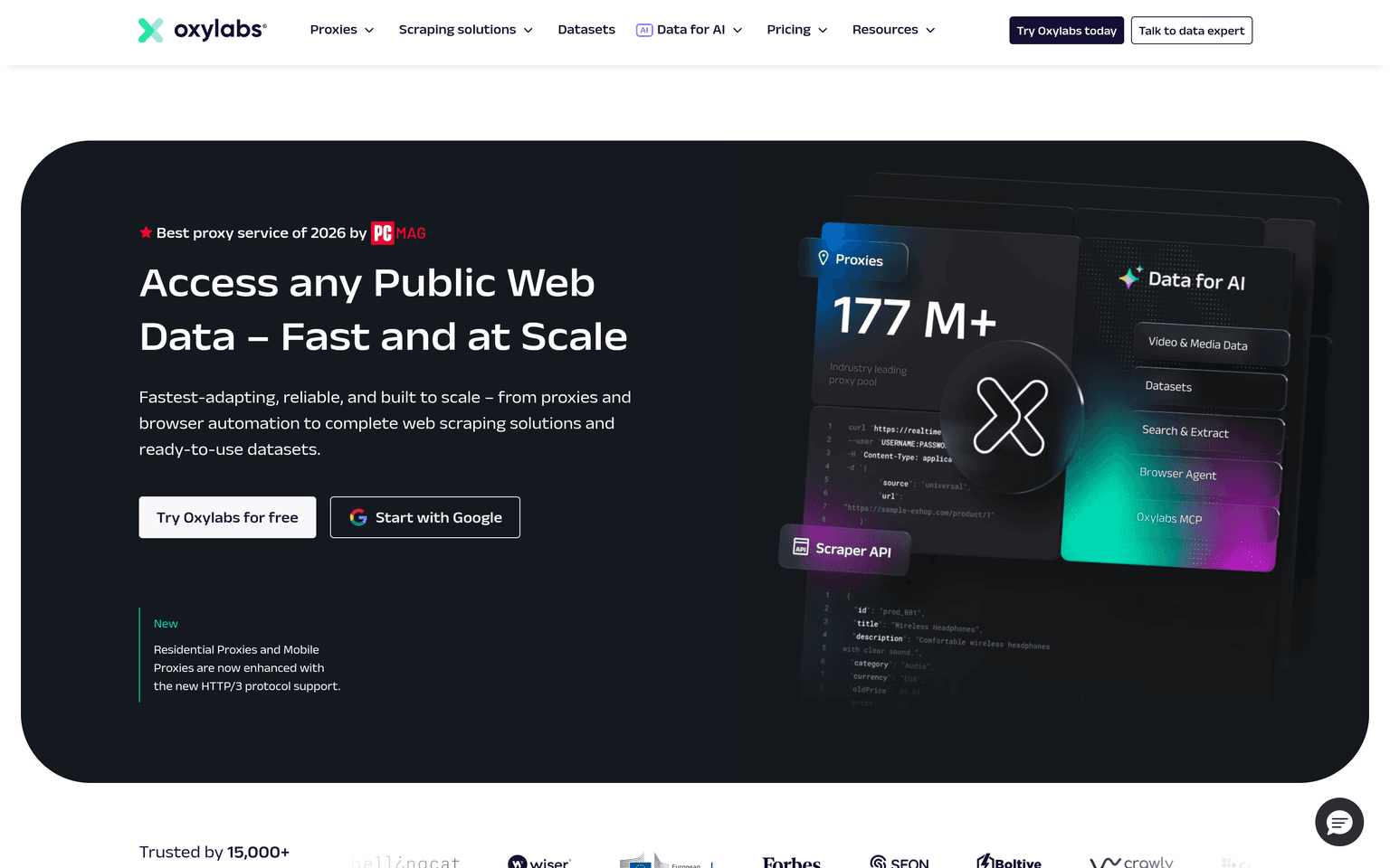 Oxylabs product interface dashboard screenshot homepage view