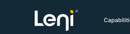Leni logo, a white Leni wordmark on dark navy for the AI analyst platform for real estate investors