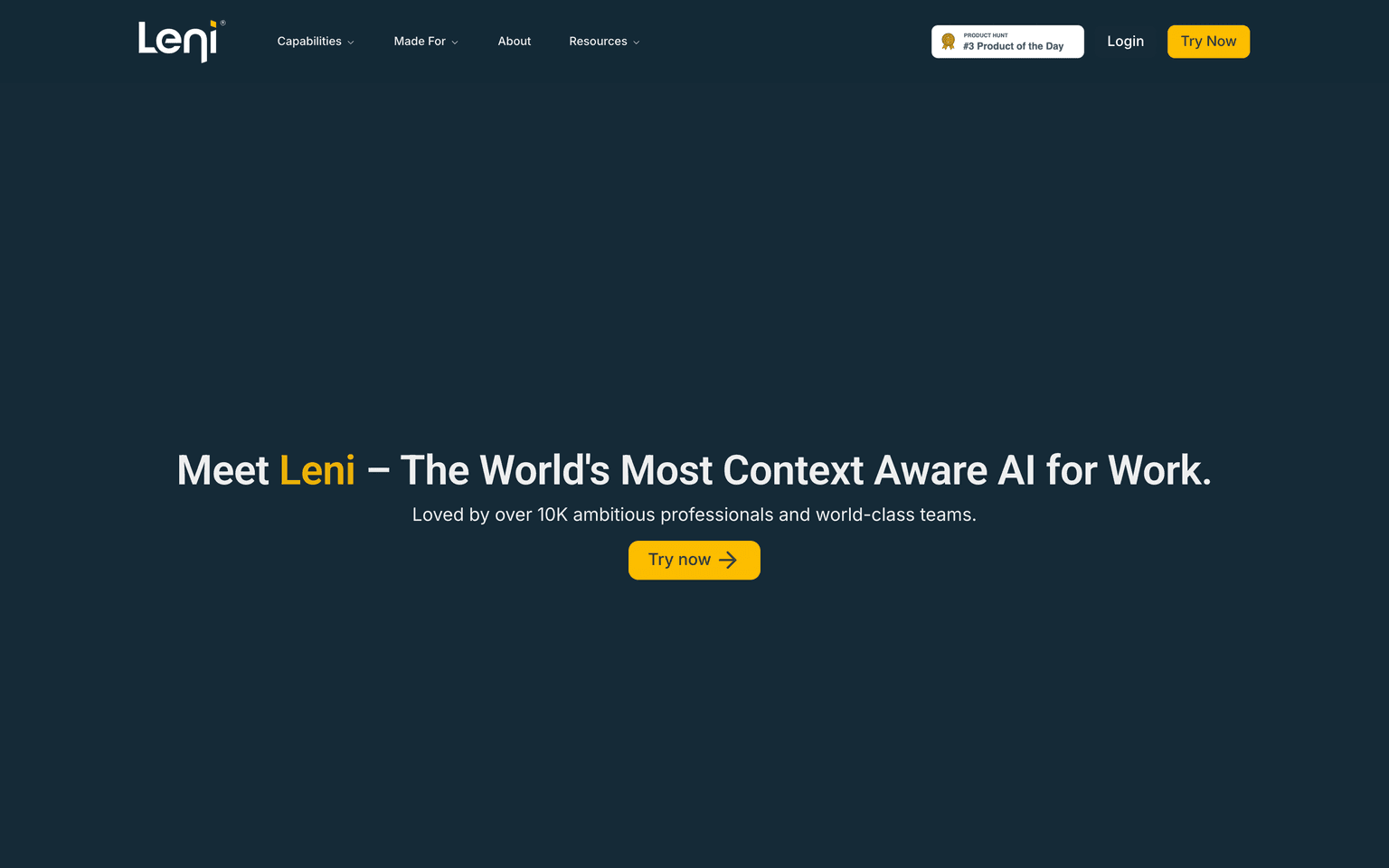 Leni landing page describing a finance-grade AI analyst for real estate underwriting and valuation