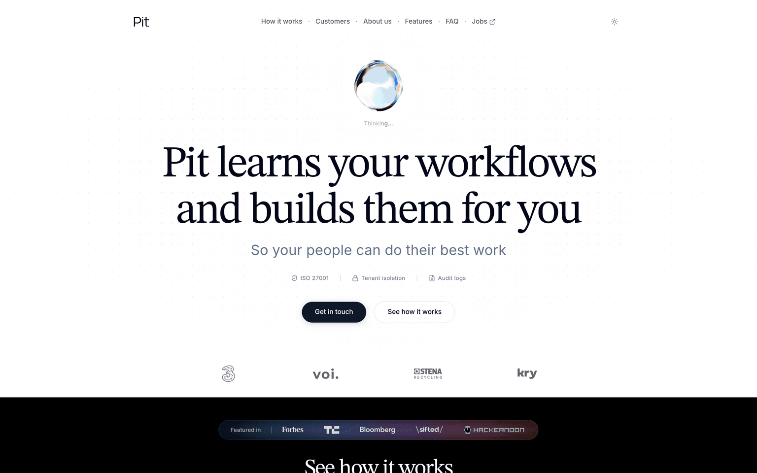 Pit product interface dashboard screenshot homepage view