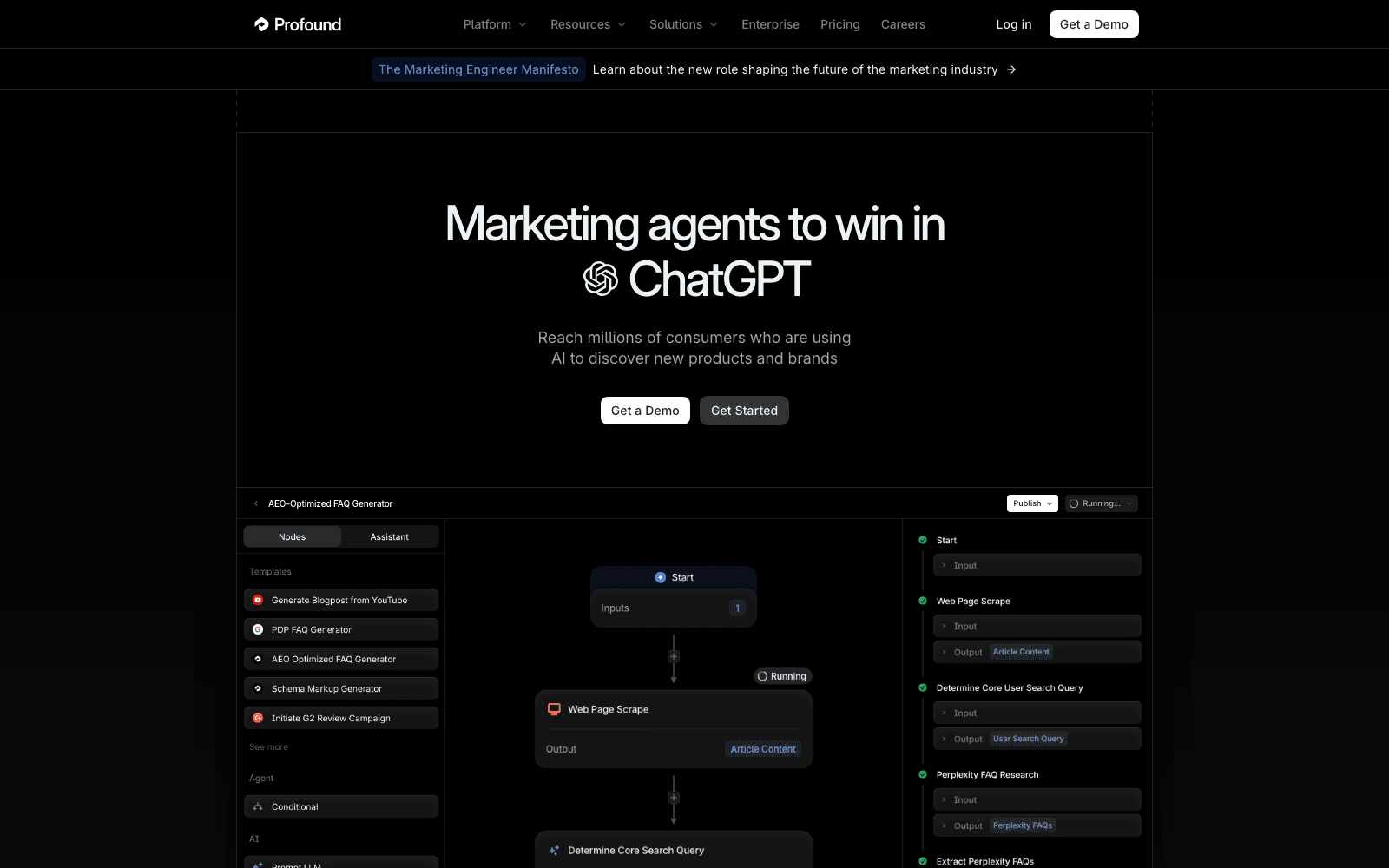 Profound marketing & seo tool screenshot
