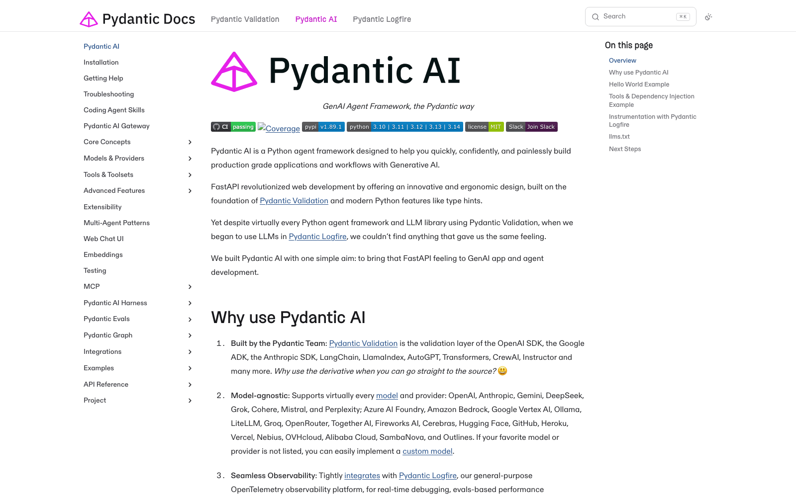 Pydantic AI developer tools tool screenshot