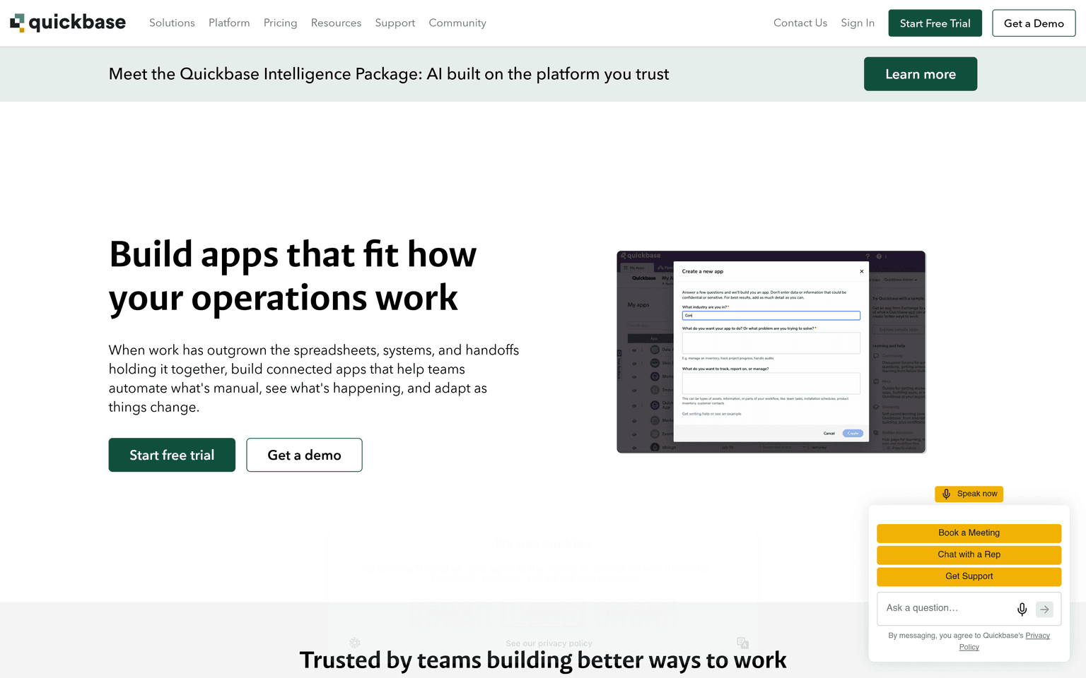 Quickbase product interface dashboard screenshot homepage view