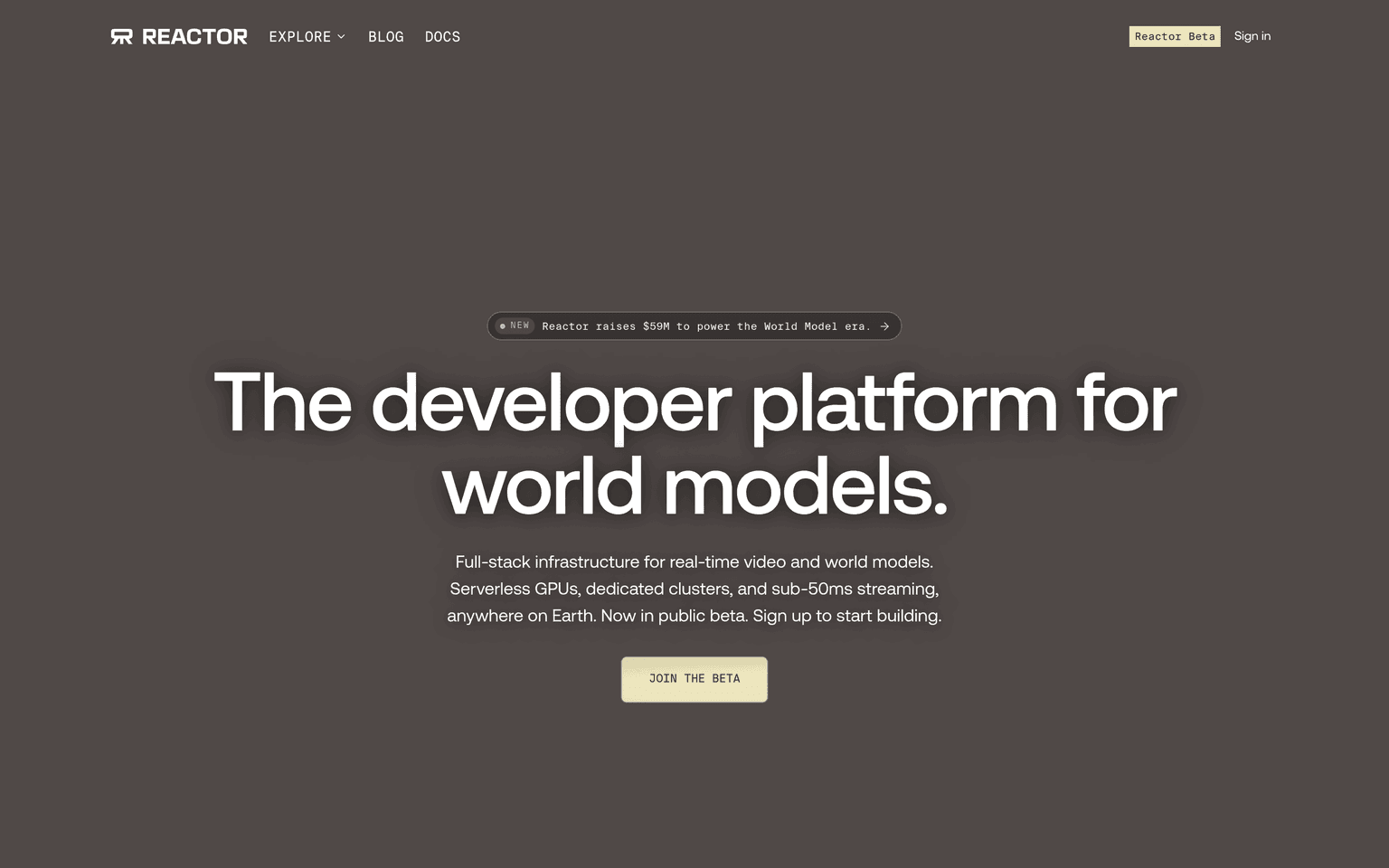 Reactor product interface dashboard screenshot homepage view