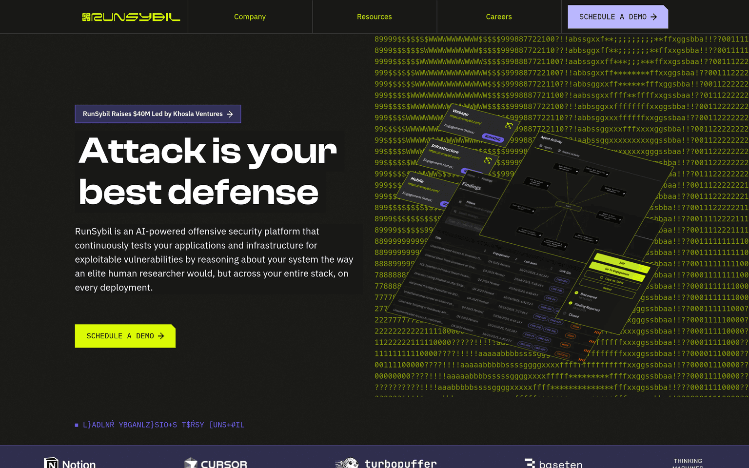 RunSybil product interface dashboard screenshot homepage view