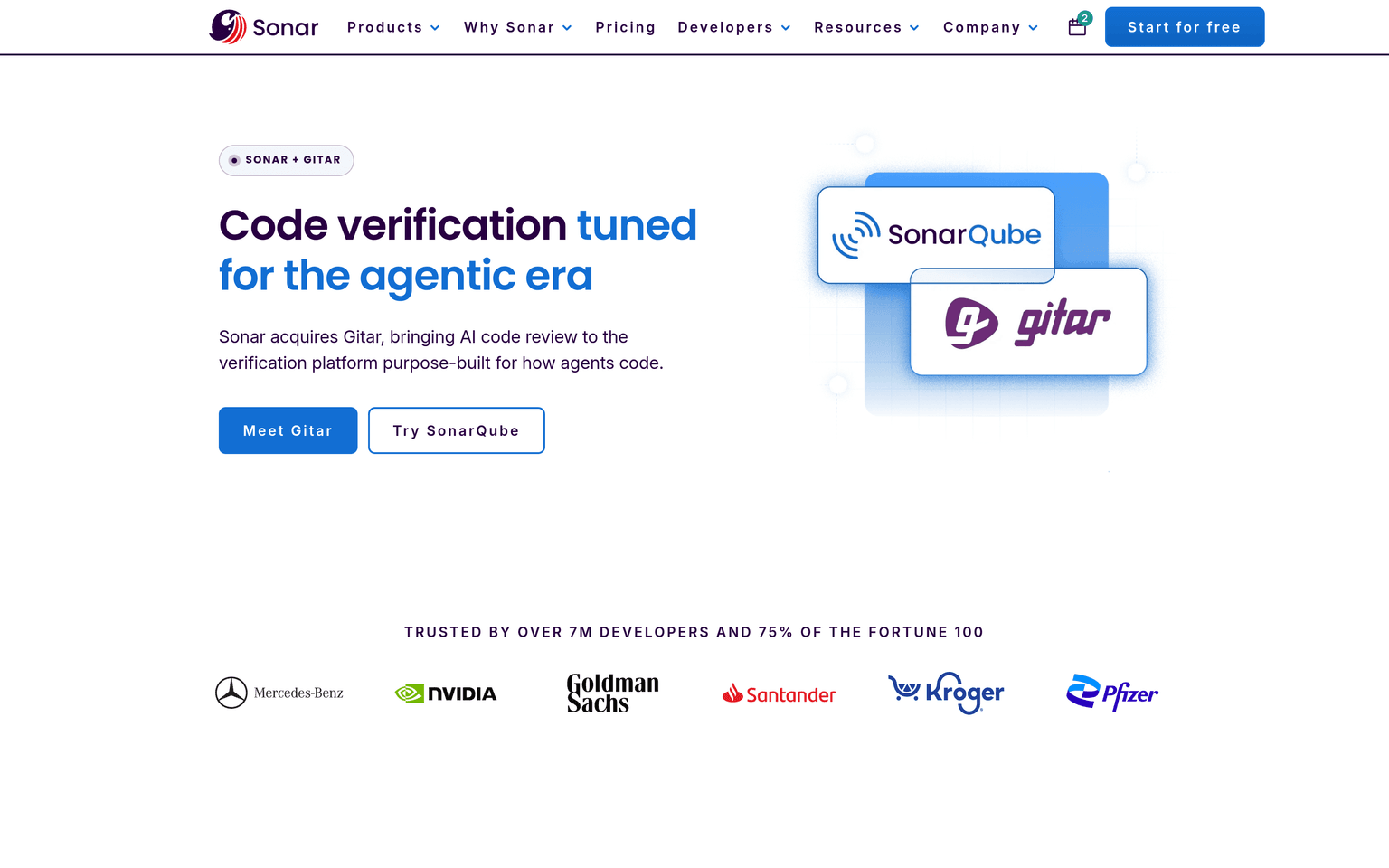 Sonar product interface dashboard screenshot homepage view