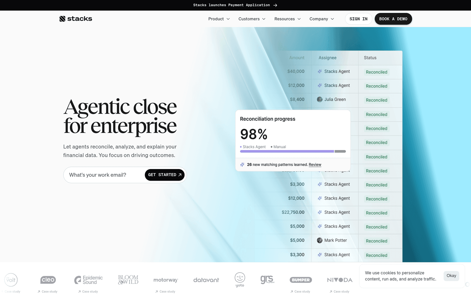 Stacks product interface dashboard screenshot homepage view