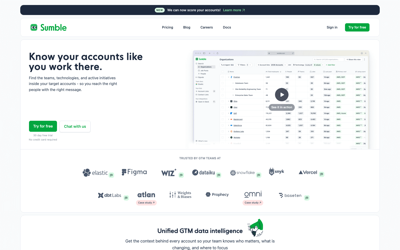 Sumble sales & revops tool screenshot
