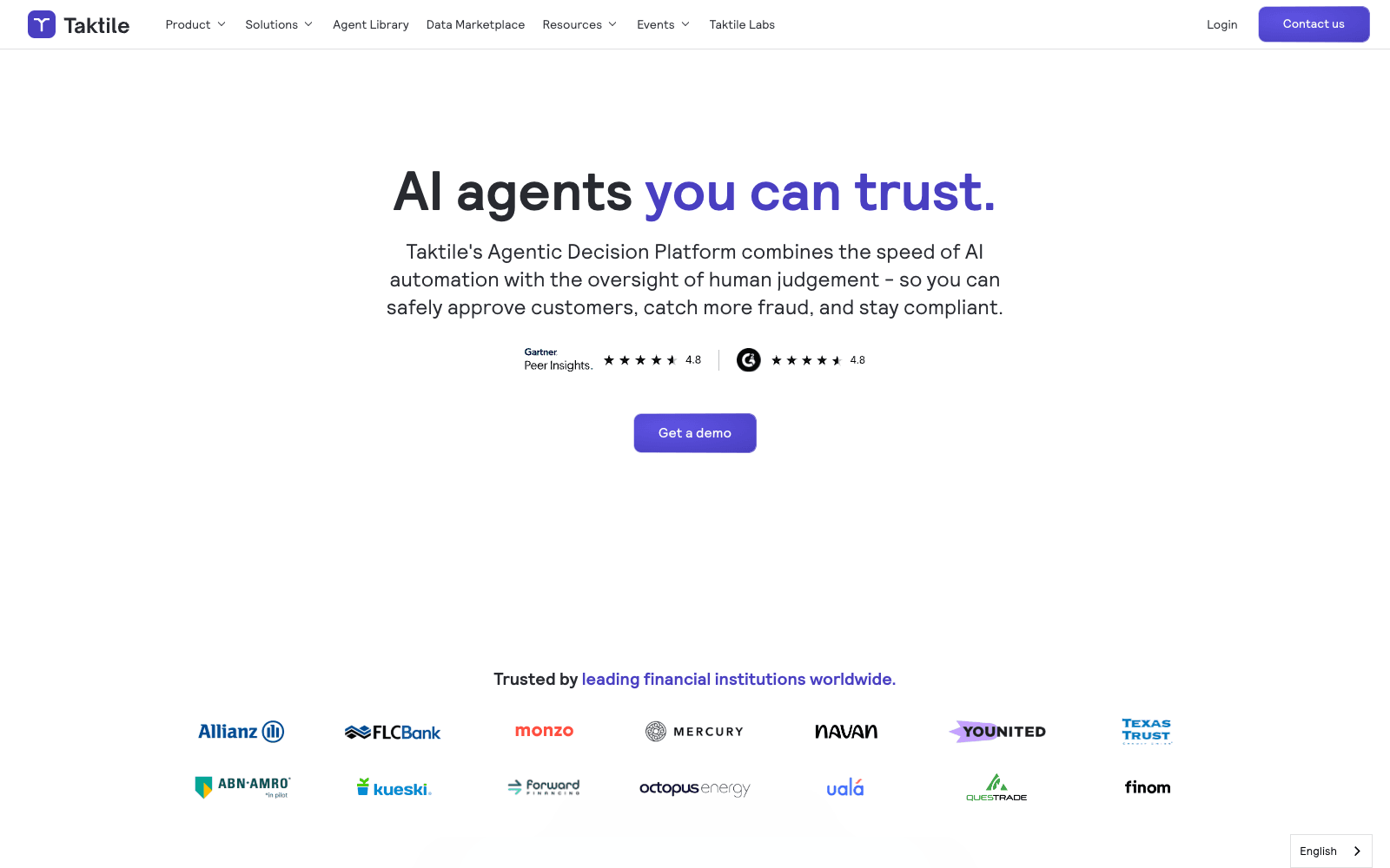 Taktile product homepage screenshot showing the interface and branding