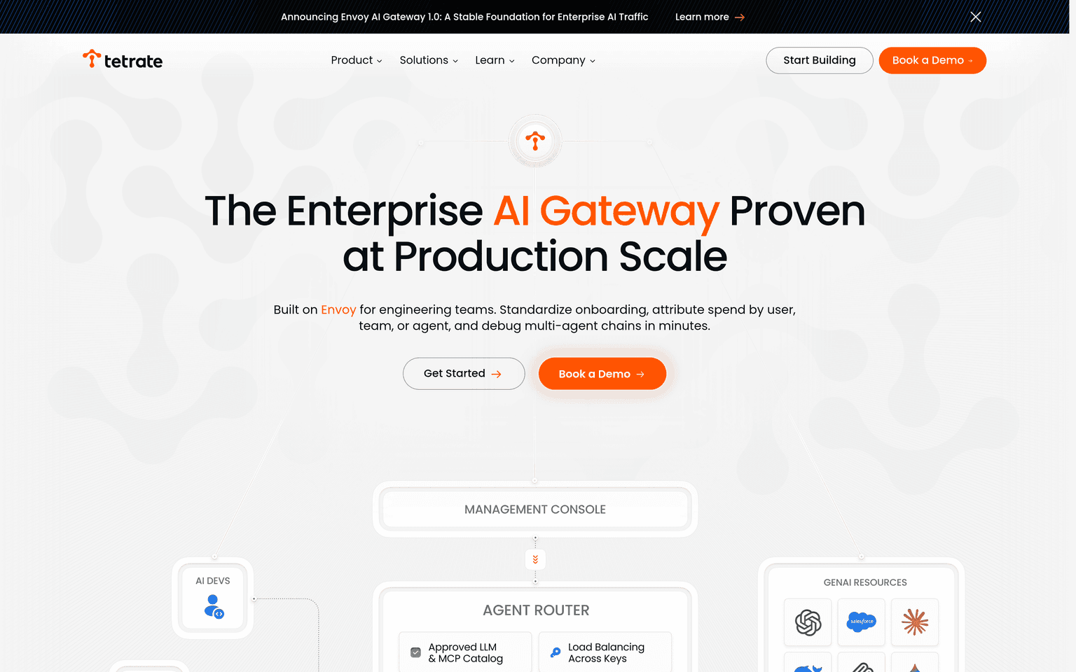 Tetrate product interface dashboard screenshot homepage view