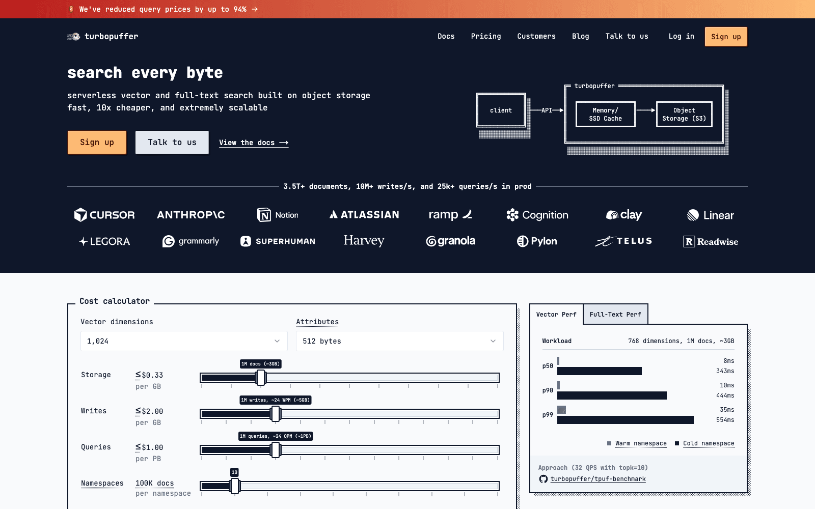 turbopuffer ai infrastructure tool screenshot