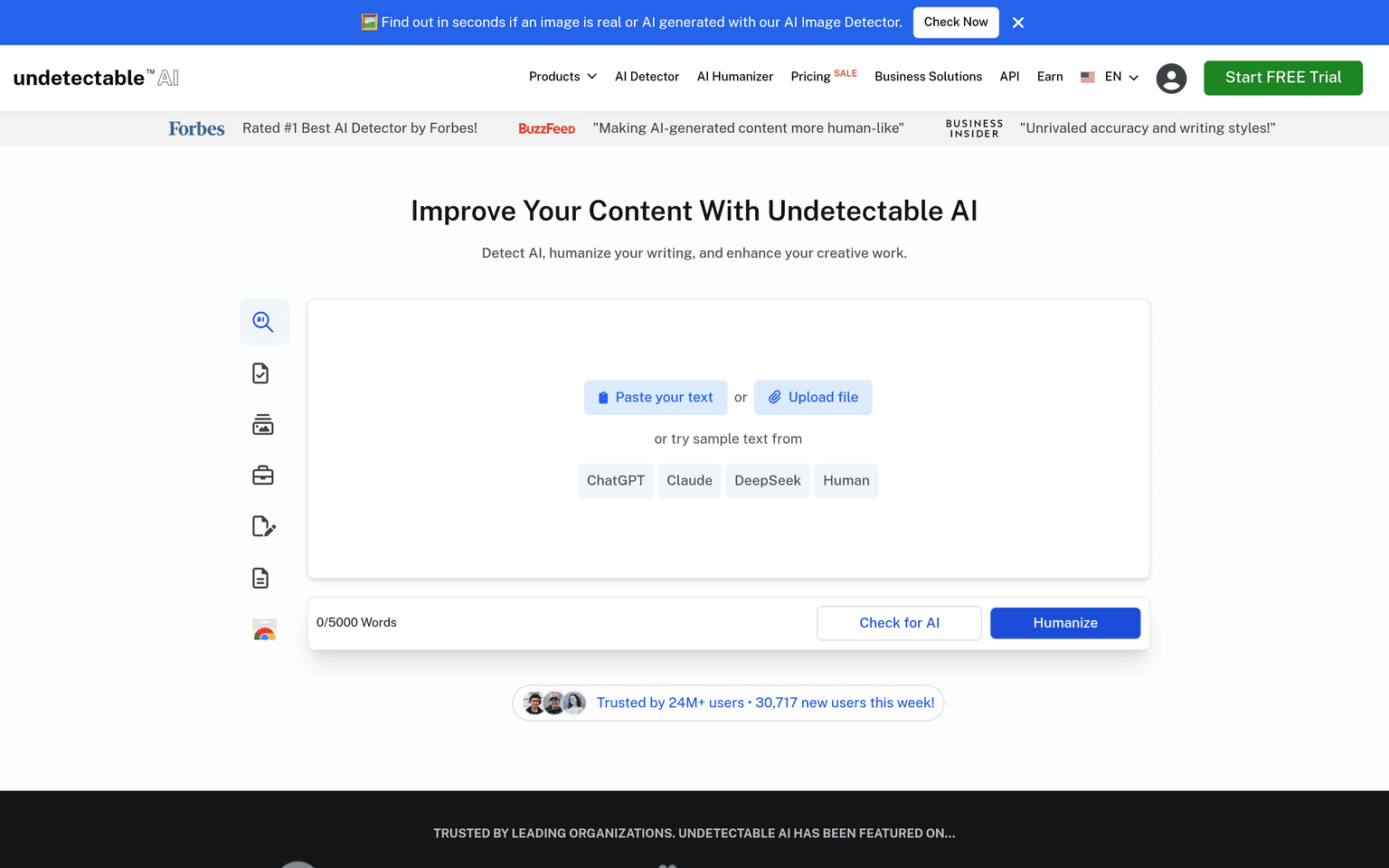 Undetectable AI product interface dashboard screenshot homepage view