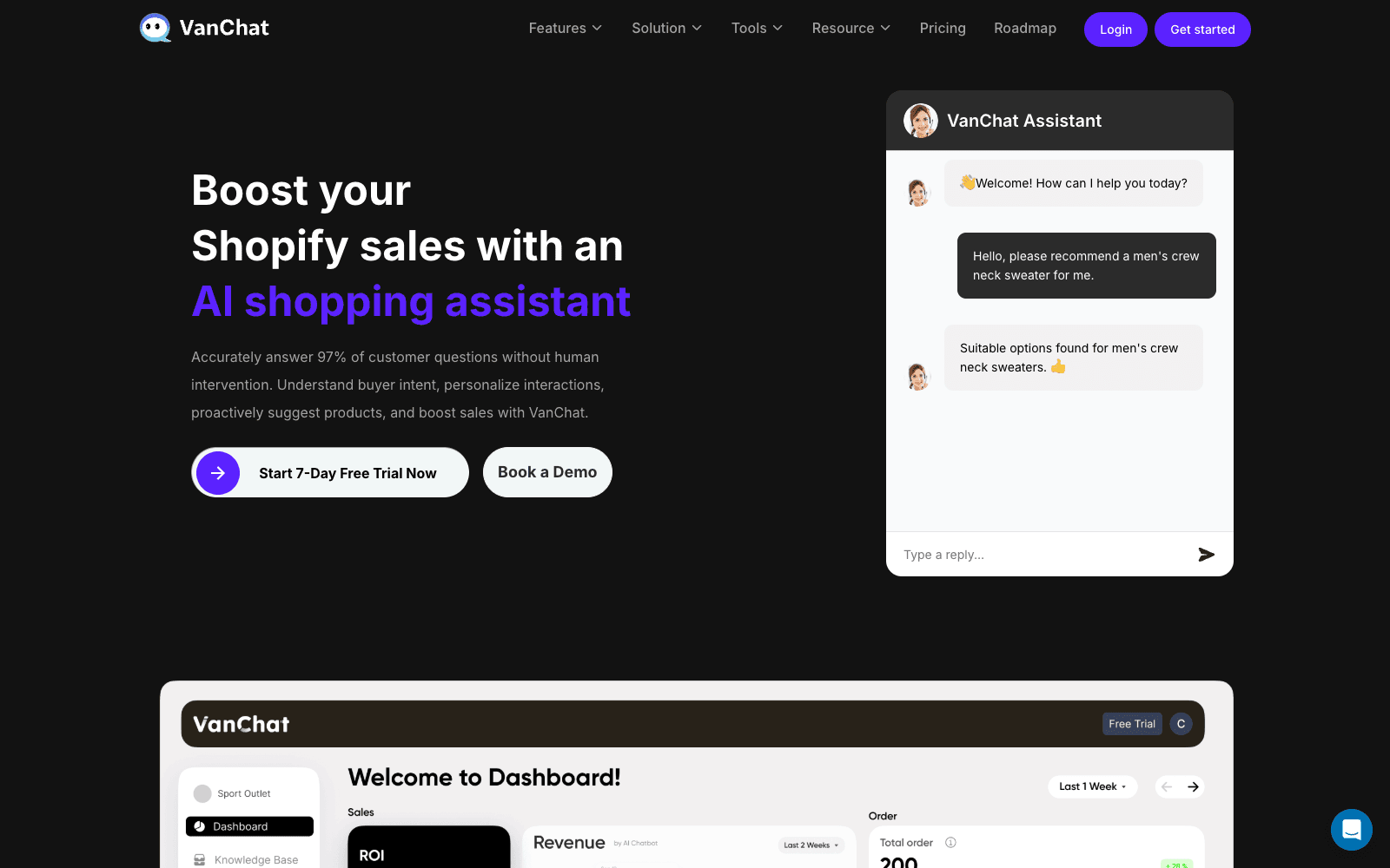 VanChat e-commerce tool screenshot