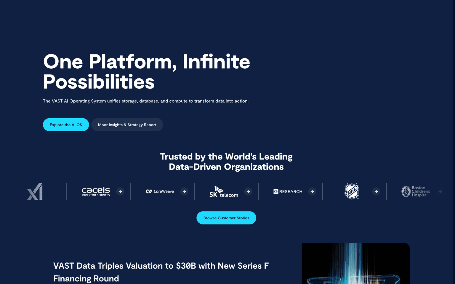 VAST Data product interface dashboard screenshot homepage view