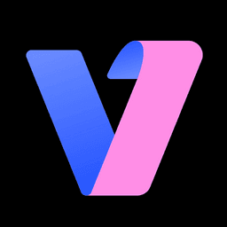 Vmake app icon, a folded blue and pink V ribbon on a dark square