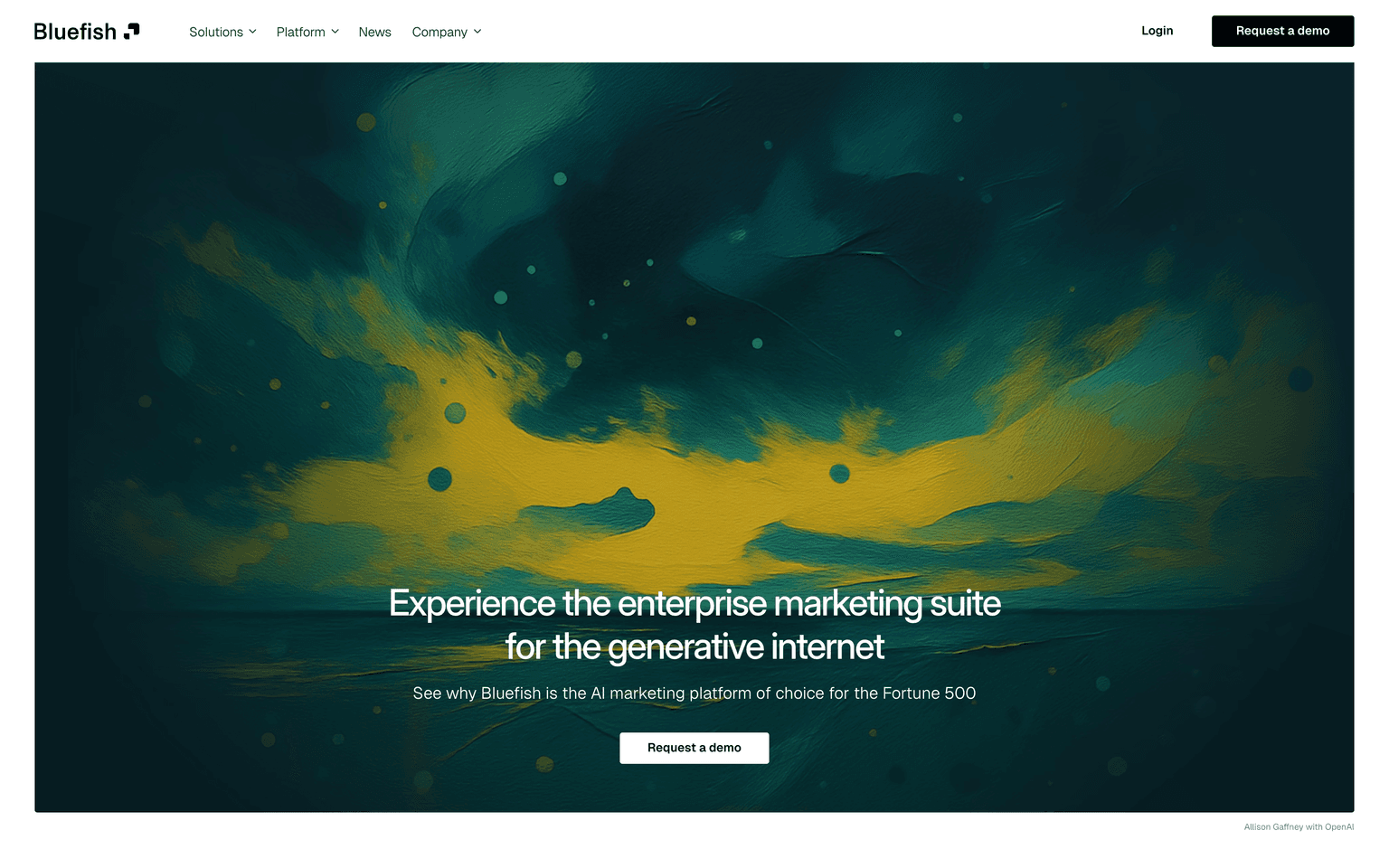 Bluefish AI landing page describing generative engine optimization to manage brand visibility in AI assistants
