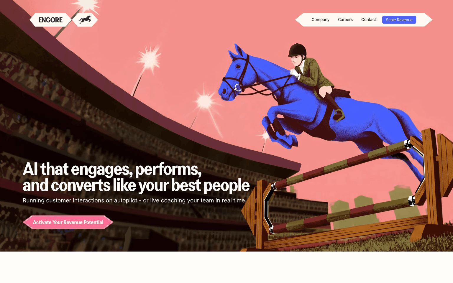Encore AI landing page describing AI agents that generate revenue across voice, chat, and IVR interactions