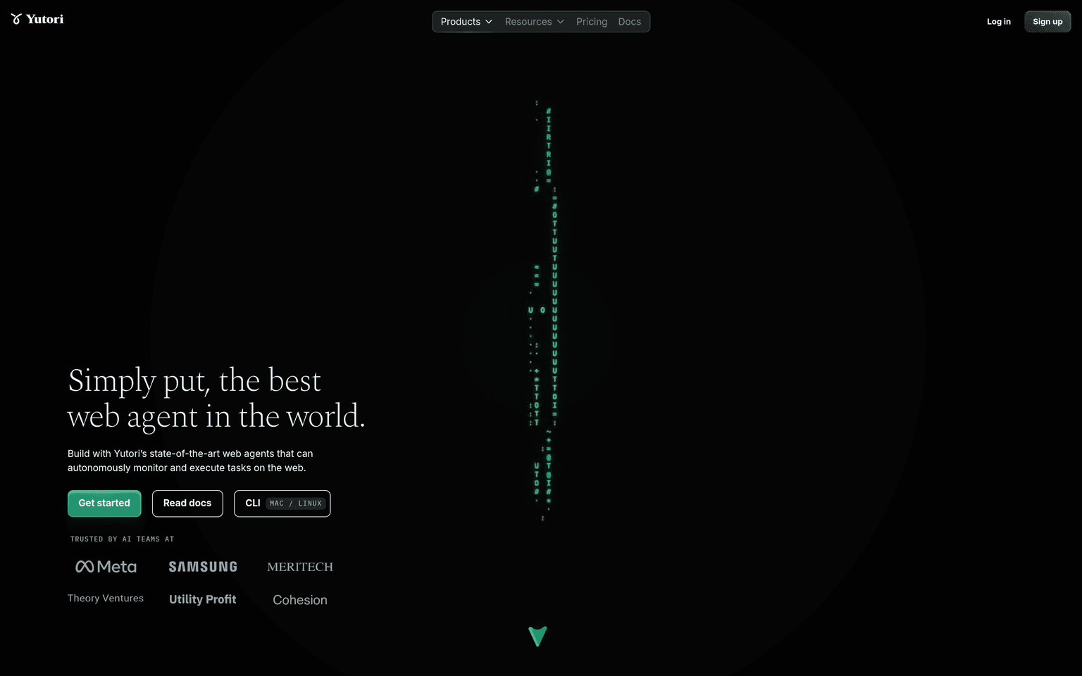 Yutori product interface dashboard screenshot homepage view