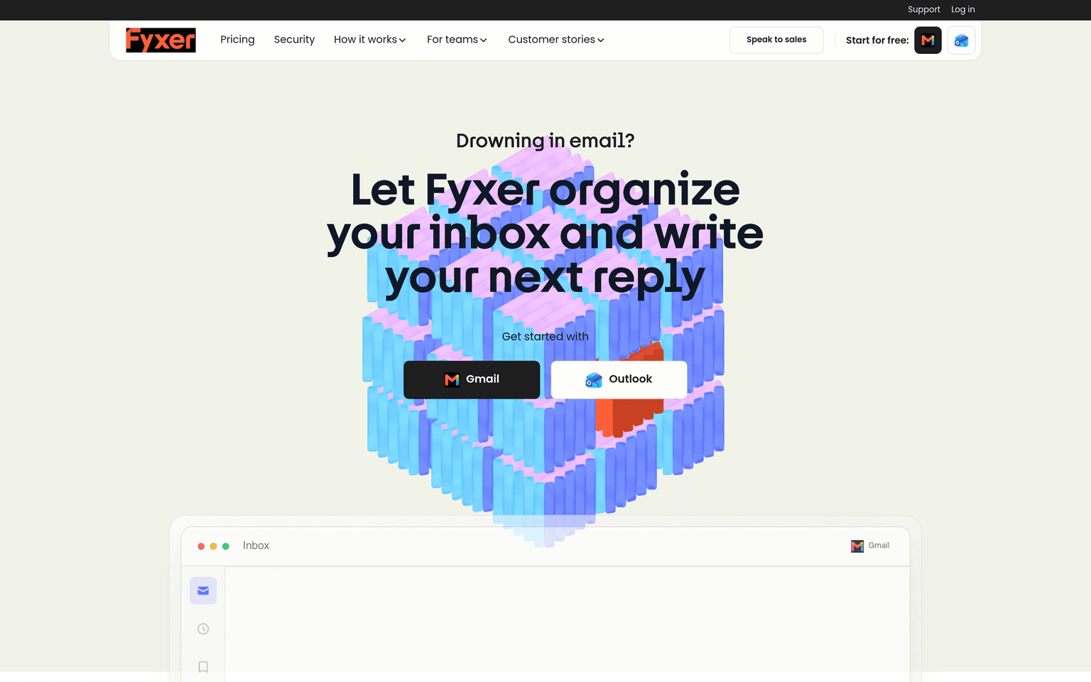 Fyxer AI website homepage screenshot showing the product