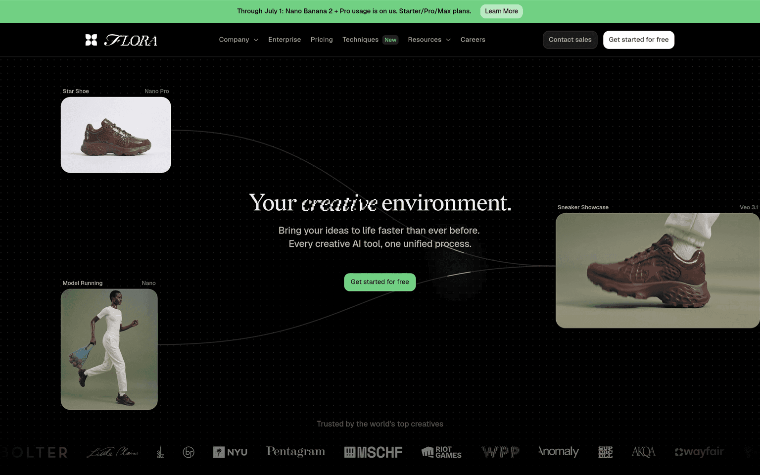 Flora website homepage screenshot showing the product