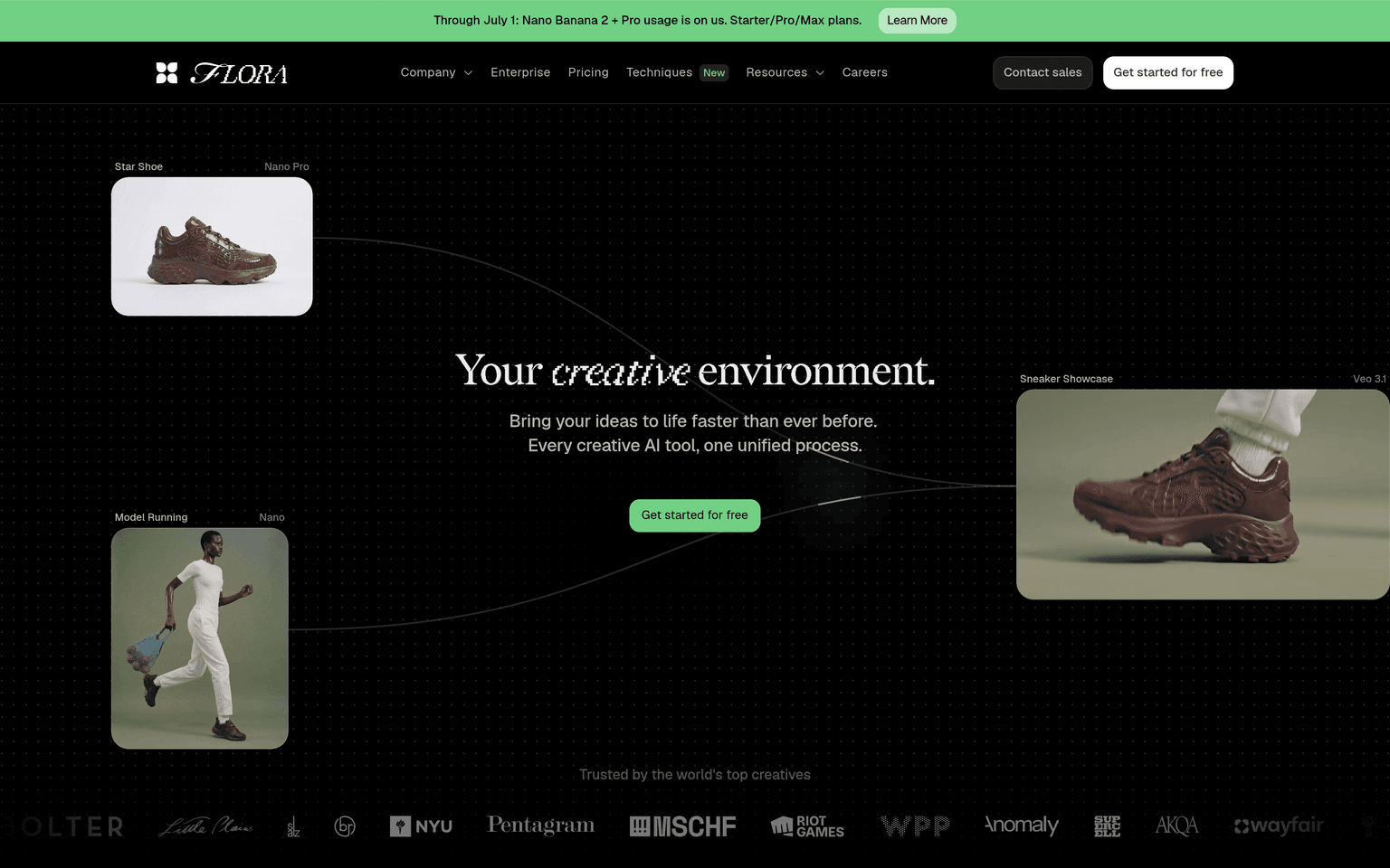 Flora website homepage screenshot showing the product