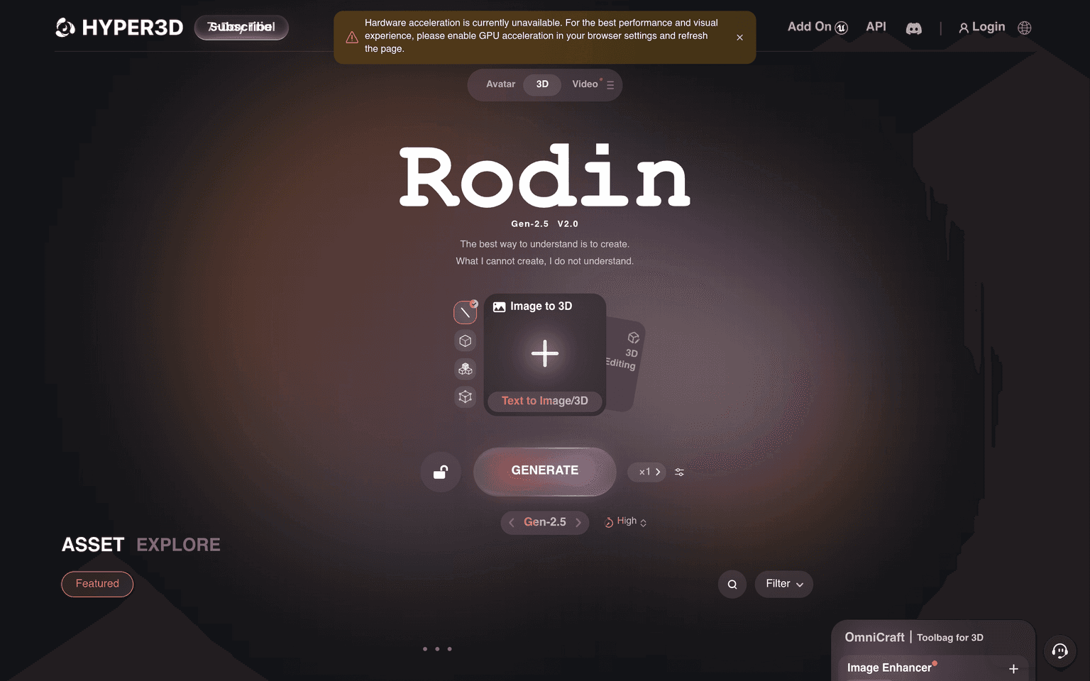 Rodin website homepage screenshot showing the product