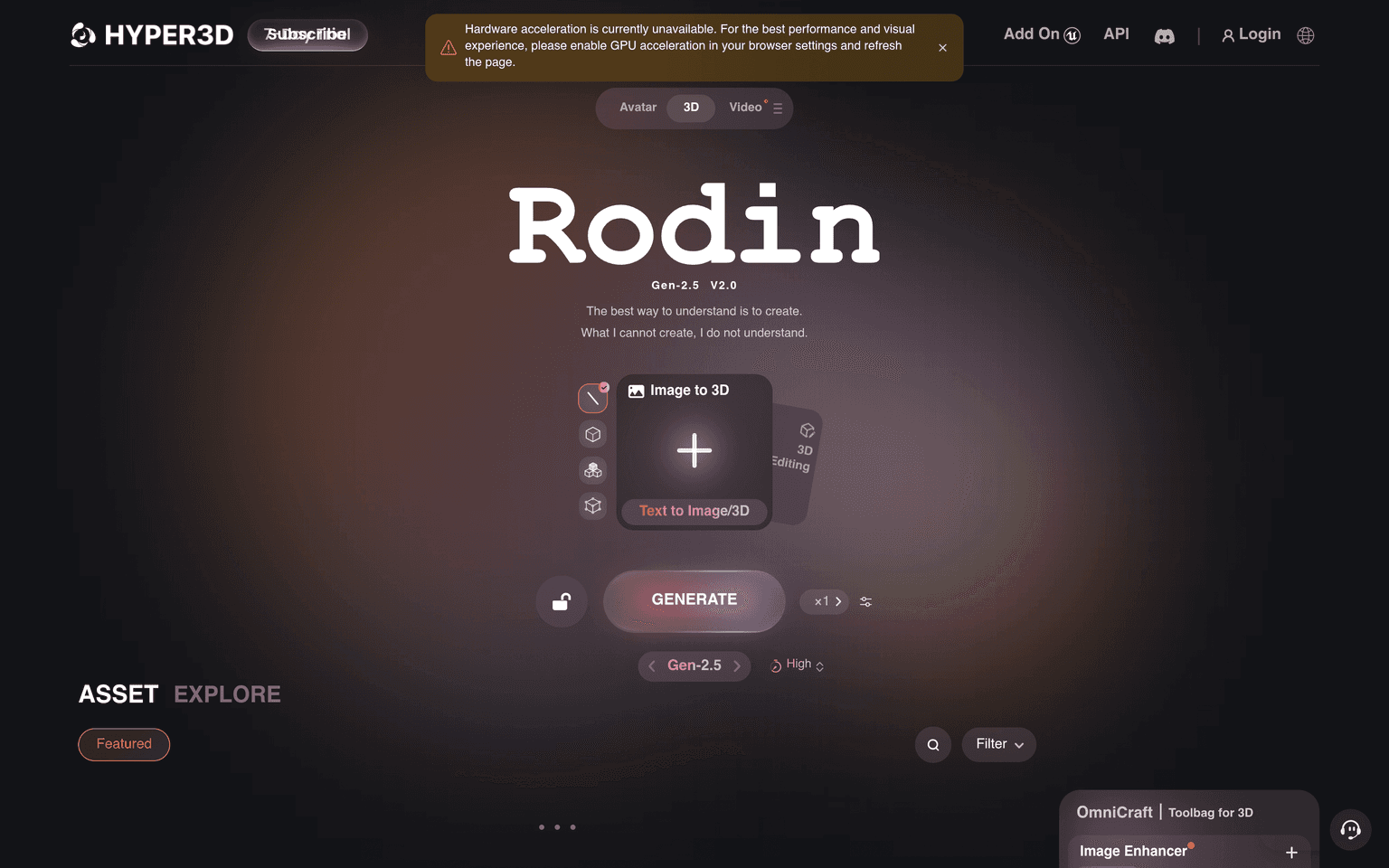 Rodin website homepage screenshot showing the product