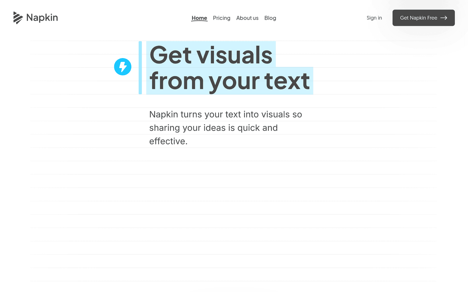 Napkin AI website homepage screenshot showing the product