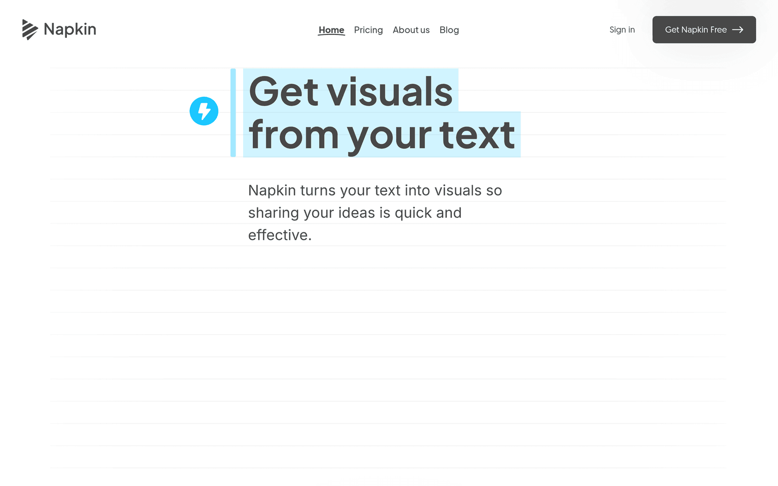 Napkin AI website homepage screenshot showing the product